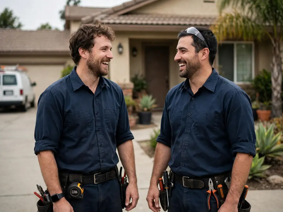 Covina Sewer Backup Repair technicians with their service van in Covina CA