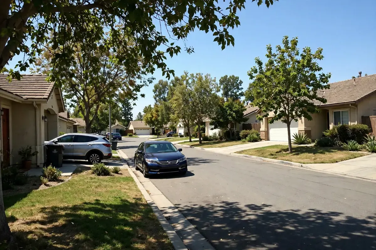 Historic district street with craftsman homes in Pomona CA